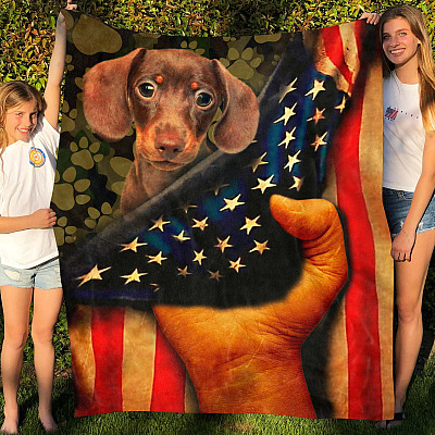Alternative view of Funny Dachshund Doxie American Flag 4th Of July Blanket - Life Is Better With Dachshund Wiener Dog Blanket