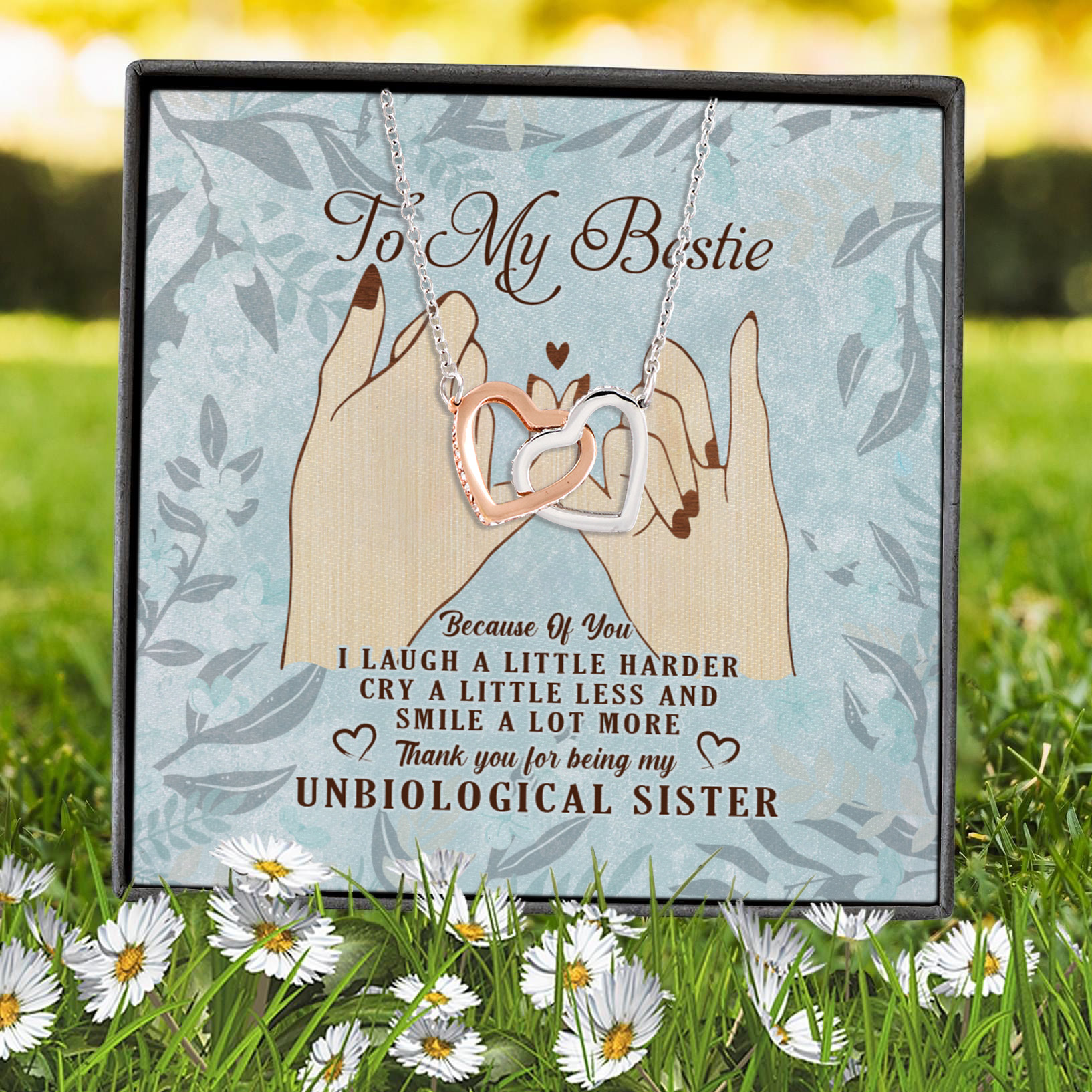 6KT. To My Bestie Hand In Hand card (5) Interlocking Hearts Necklace 7