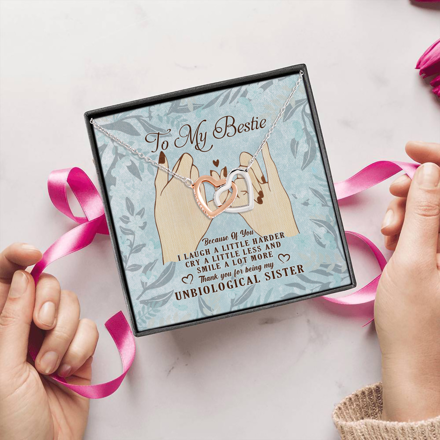 6KT. To My Bestie Hand In Hand card (5) Interlocking Hearts Necklace 5