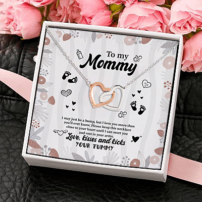 Alternative view of To My Mommy Soon To Be From Your Baby Bump Newborn New Mom Quotes Interlocking Hearts Message Card Necklace