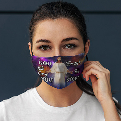 Alternative view of God Will Carry You Through The Storm Washable Reusable Custom Printed Cloth Face Mask Cover