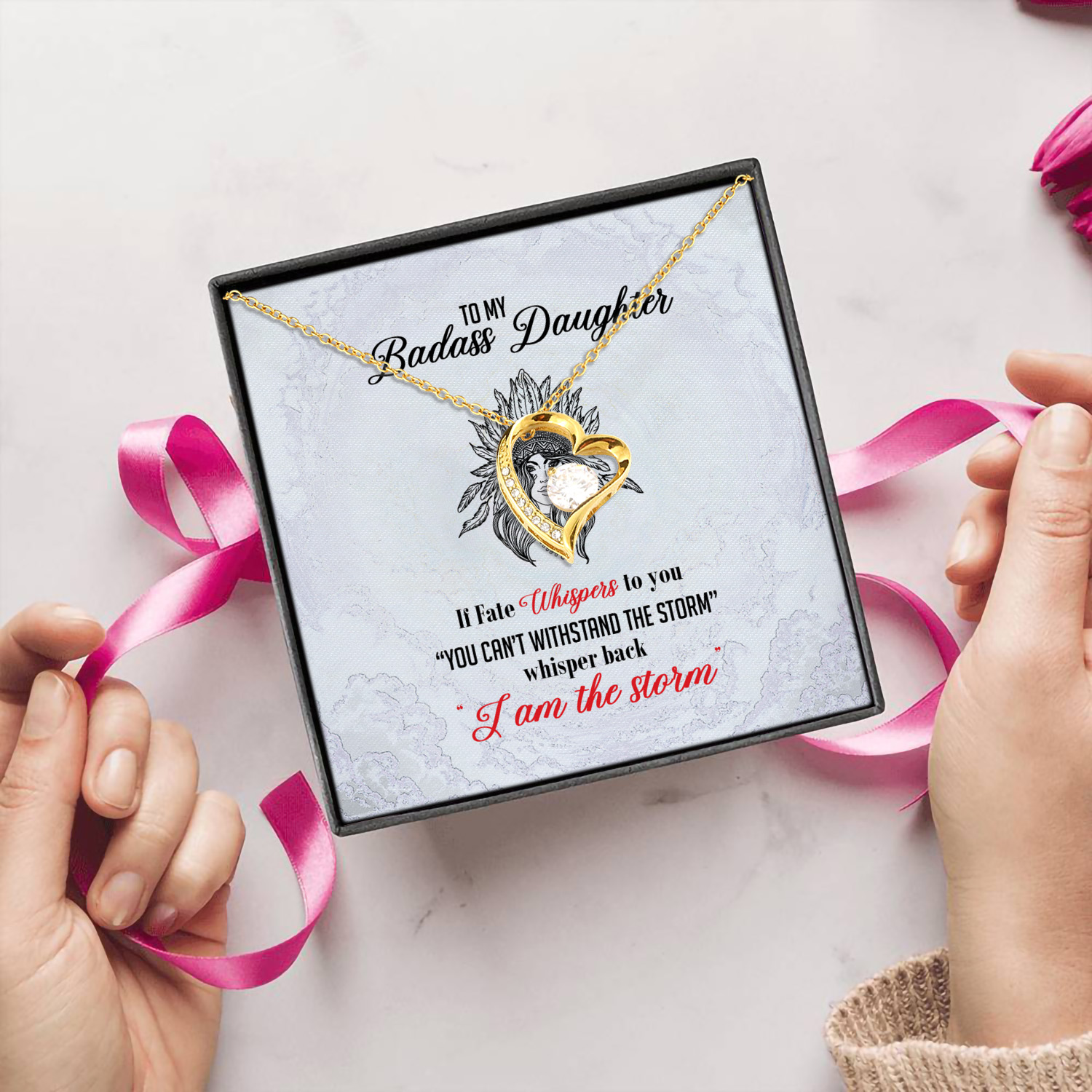 3UT. To My Badass Daughter Forever Love Necklace (Gold) 5