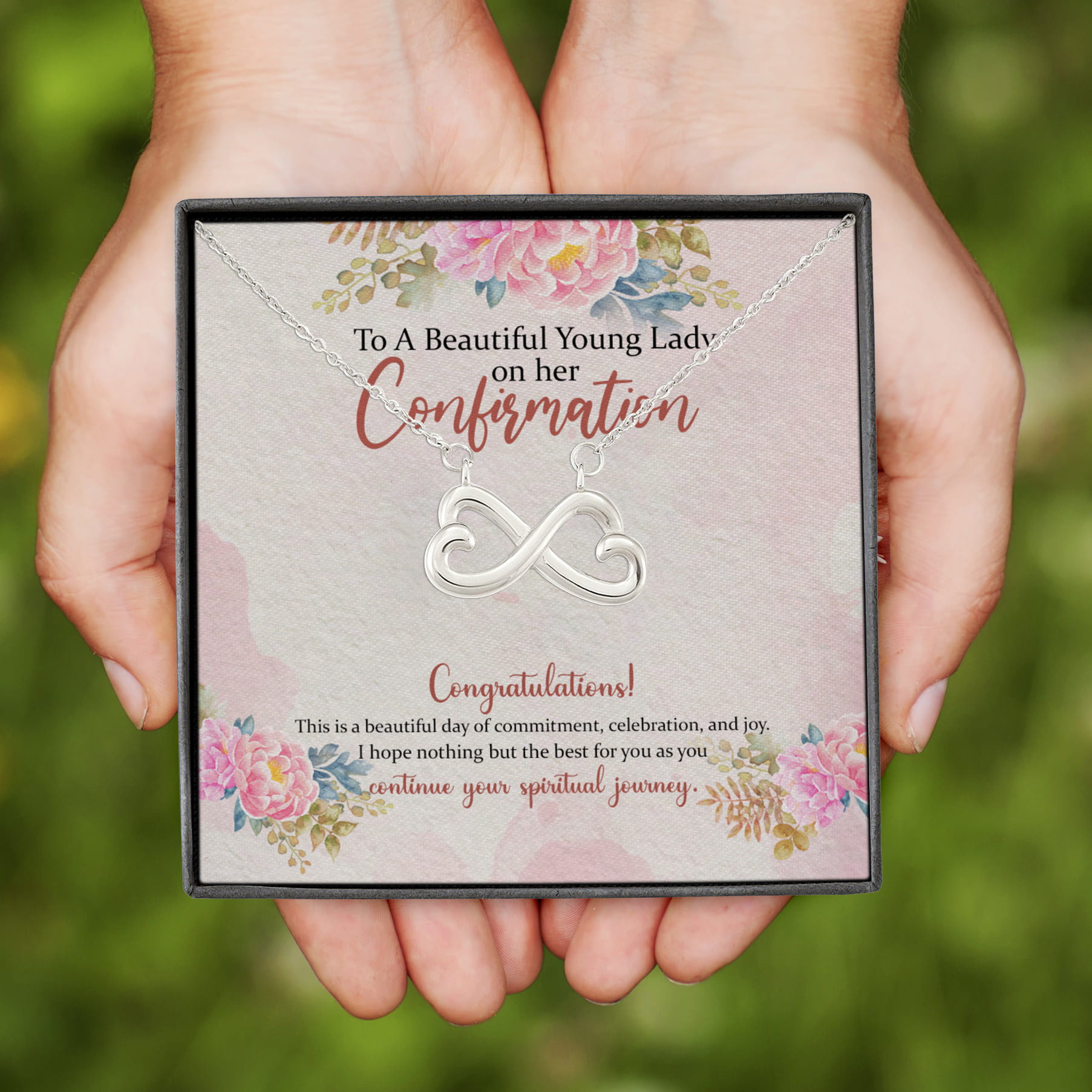 10VT. To A Beautiful Lady On Her Confirmation Infinity Heart Necklace (Silver)