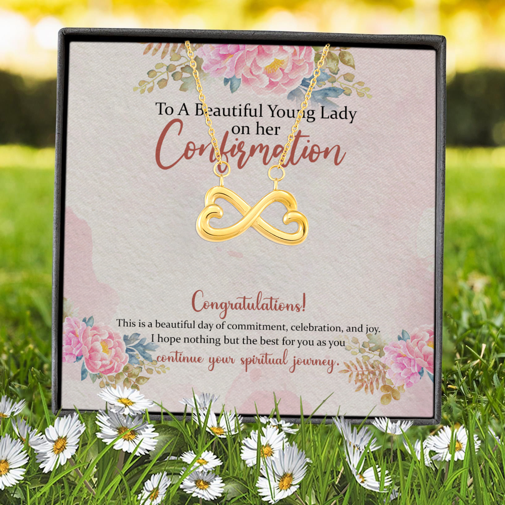 10VT. To A Beautiful Lady On Her Confirmation Infinity Heart Necklace (Gold) 7