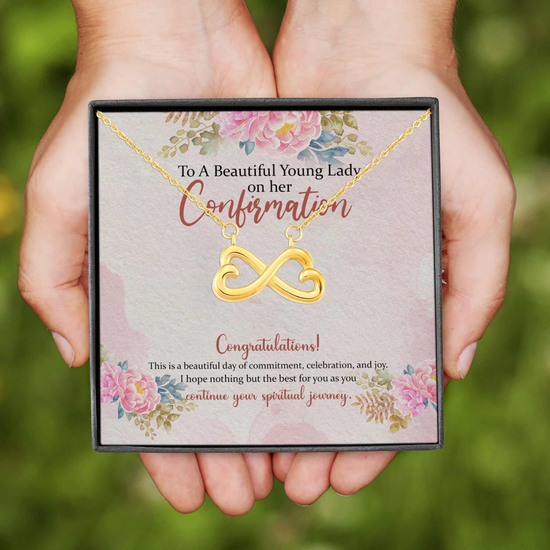 10VT. To A Beautiful Lady On Her Confirmation Infinity Heart Necklace (Gold)