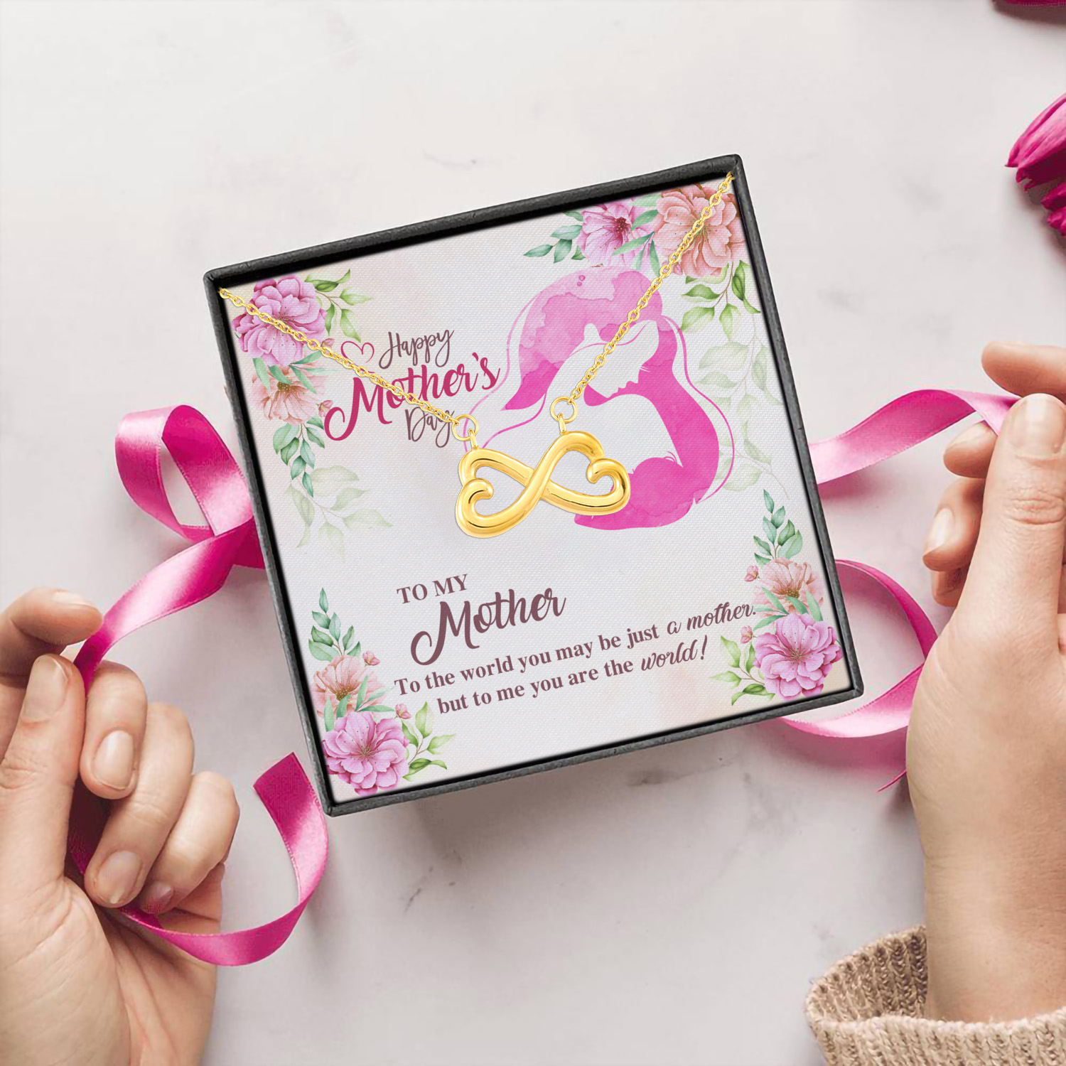 3O. To My Mother Infinity Heart Necklace (Gold) 5