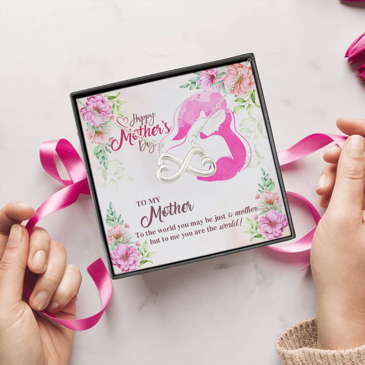 3O. To My Mother Infinity Heart Necklace (Silver) 5