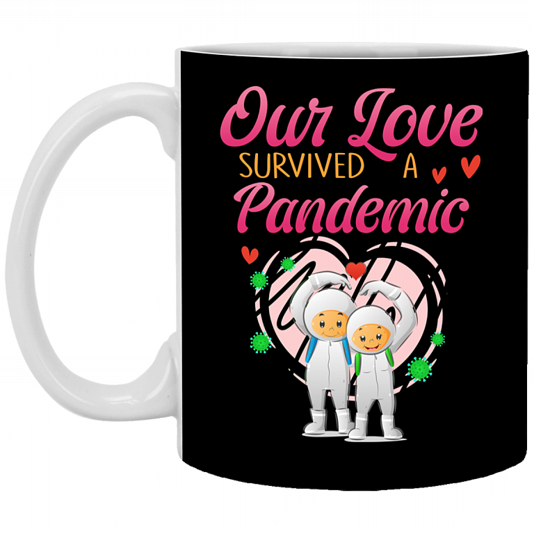 Our Love Survived A Pandemic Coffee Mug - Beer Stein - Water Bottle - Color Changing Mug - Couple Quarantined Mug, Black, 11 oz. White Mug