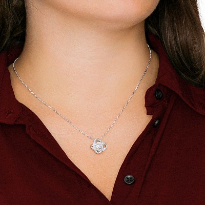 Love Knot Necklace Message Card on Model