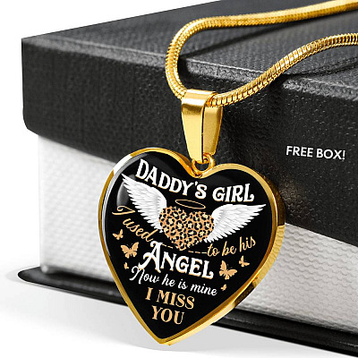 Daddy's Girl I Used To Be His Angel Now He Is Mine I Miss You Heart Pendant Necklace - Heart Luxury Necklace (Gold Plated)