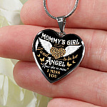Mommy's Girl I Used To Be Her Angel Now She Is Mine I Miss You Heart Pendant Necklace - Heart Luxury Necklace (Silver)