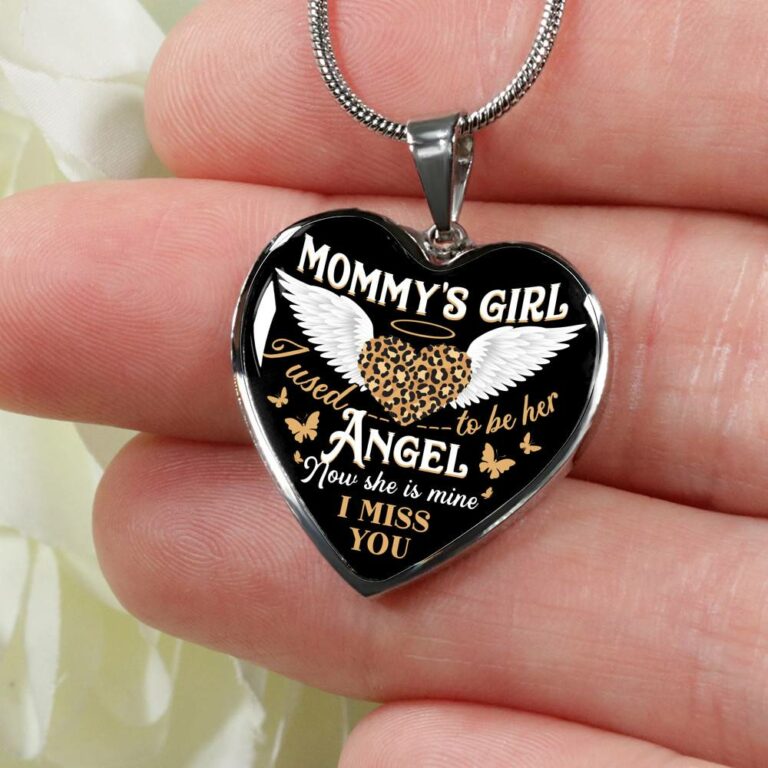 Mommy's Girl I Used To Be Her Angel Now She Is Mine I Miss You Heart Pendant Necklace - Heart Luxury Necklace (Silver)