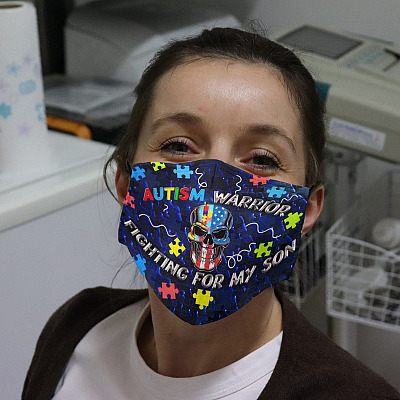 Alternative view of Autism Warrior Fighting For My Son Washable Reusable Custom Printed Cloth Face Mask Cover