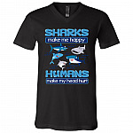 Sharks Make Me Happy, Black, V-Neck T-Shirt