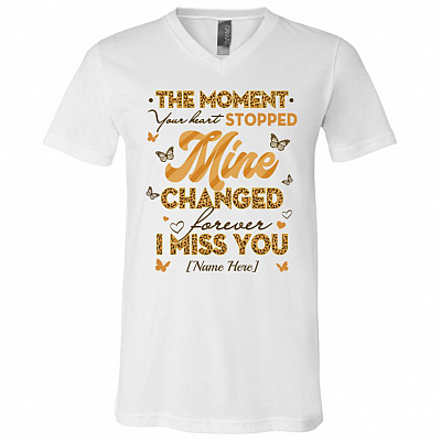 Personalized The Moment Your Heart, White, V-Neck T-Shirt