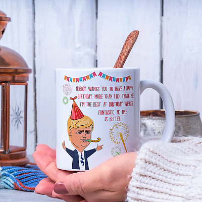 Alternative view of Nobody Wants You To Have a Happy Birthday Trump Coffee Mug-Beer Stein-Water Bottle-Color Changing Mug