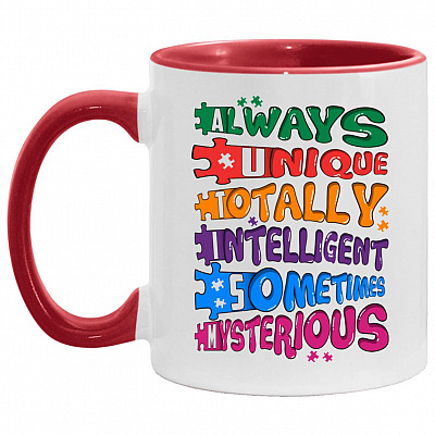 Autism mug, White/Red, 11 oz. Accent Mug