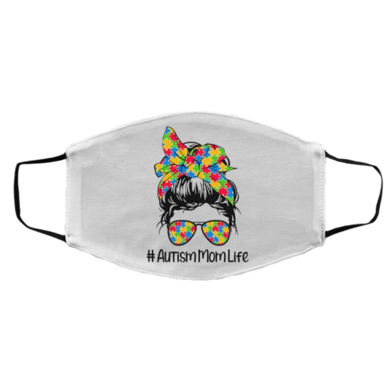 Autism Mom Life, White, Cloth Face Cover – Medium/Large