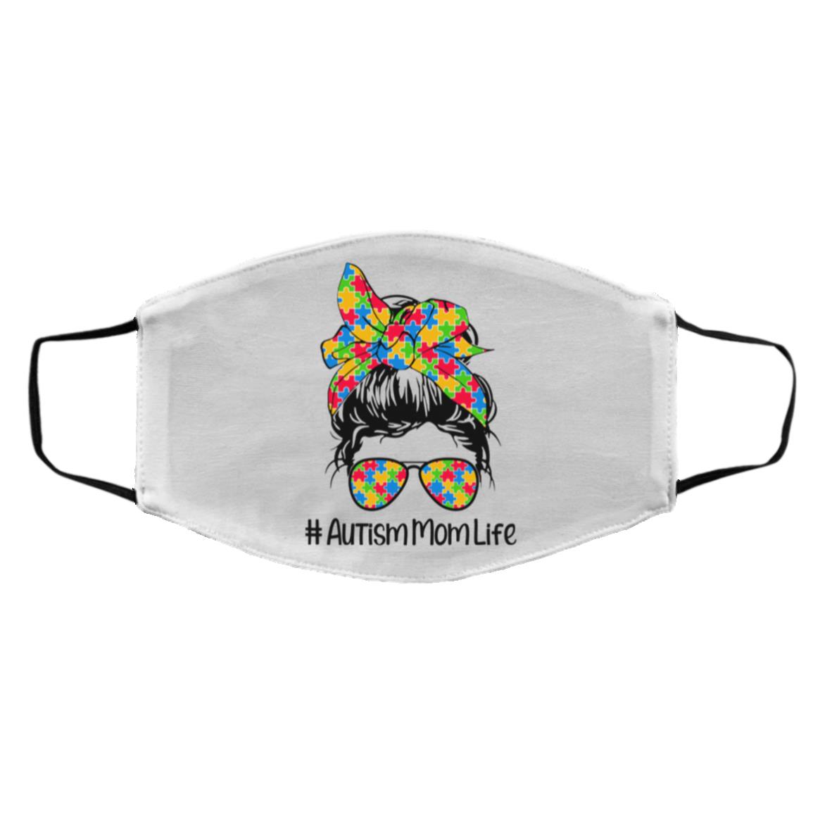 Autism Mom Life, White, Cloth Face Cover – Medium/Large Autism Mom Life, White, Cloth Face Cover – Medium/Large
