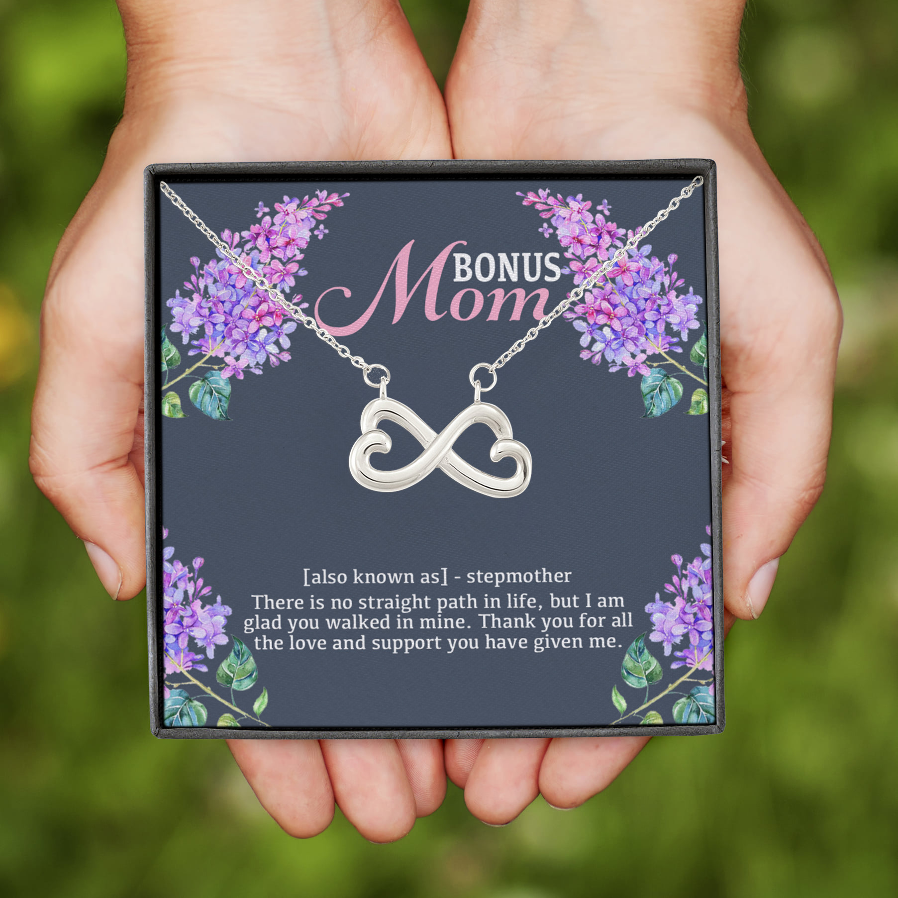 5VT. Bonus Mom There Is No Straight Infinity Heart Necklace (Silver)