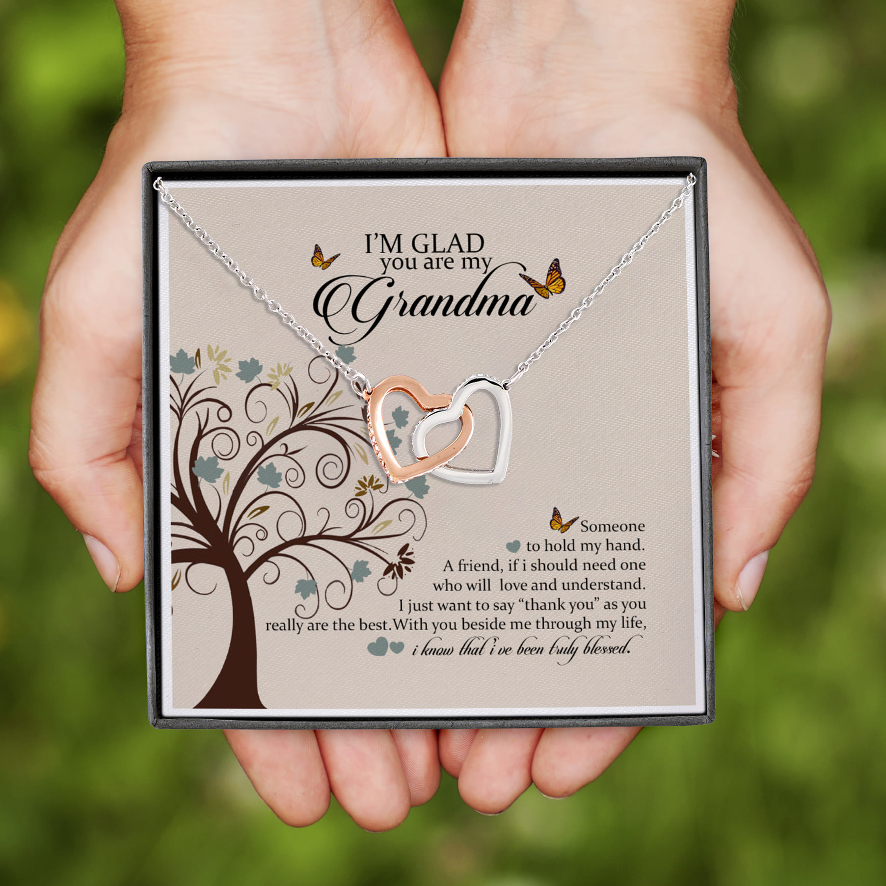 4NH. Im Glad Grandmother 2 Interlocking Hearts Necklace