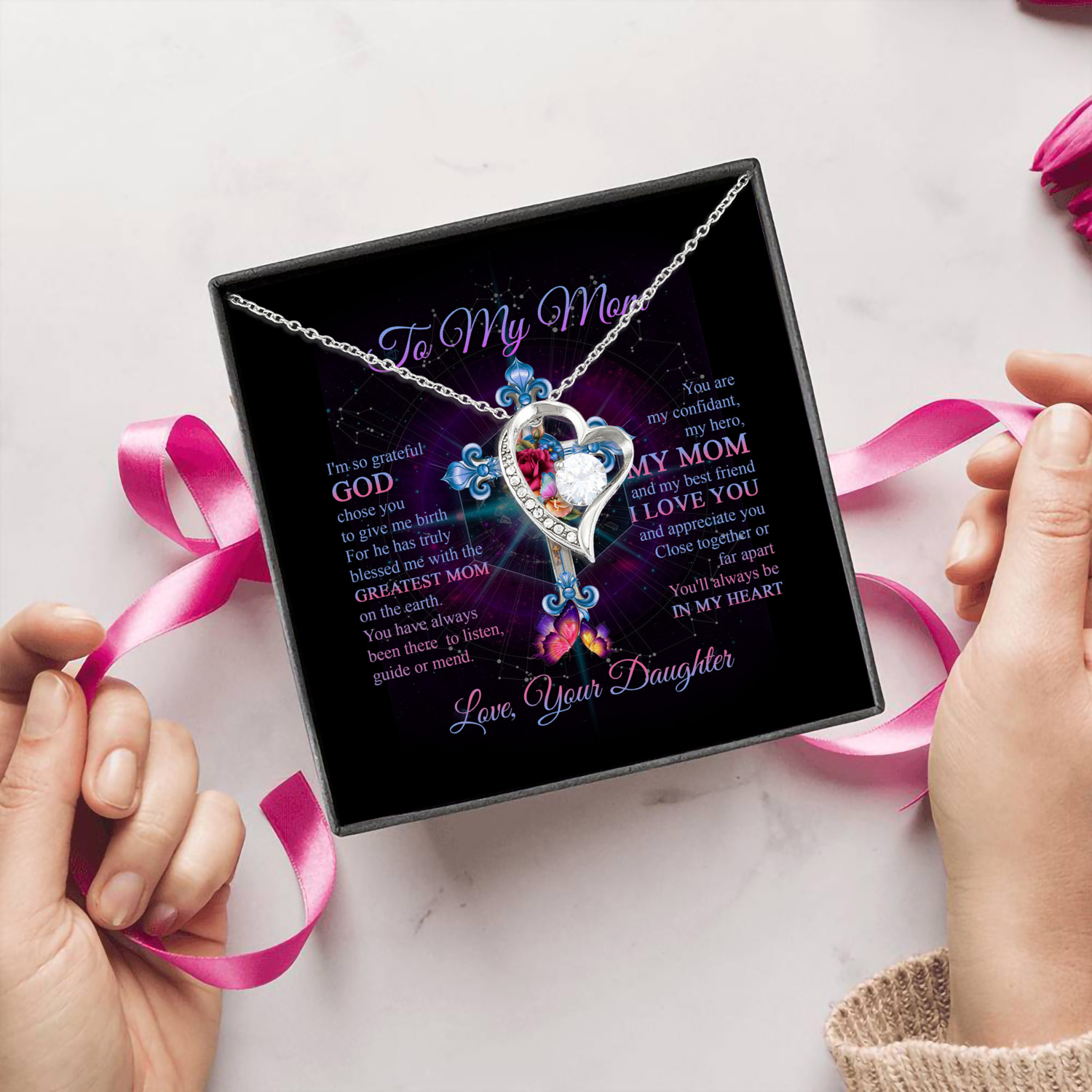 6O. To My Mom I'm So Grateful (6) Forever Love Necklace (Silver) 5