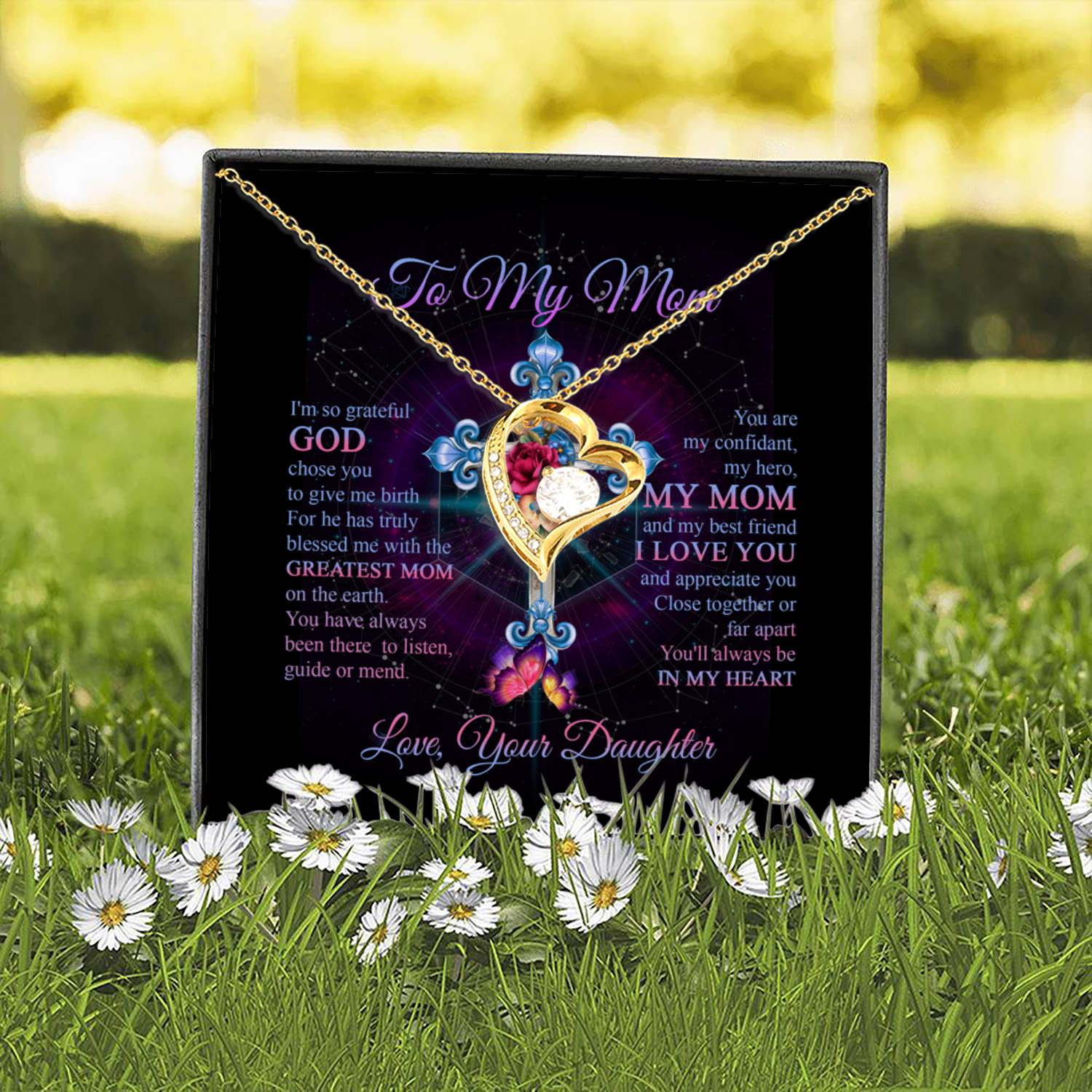 6O. To My Mom I'm So Grateful (6) Forever Love Necklace (Gold) 2