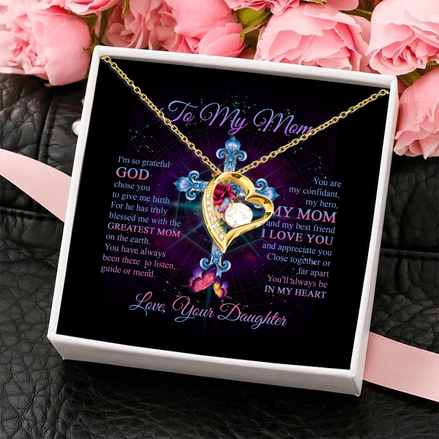 6O. To My Mom I'm So Grateful (6) Forever Love Necklace (Gold) 4