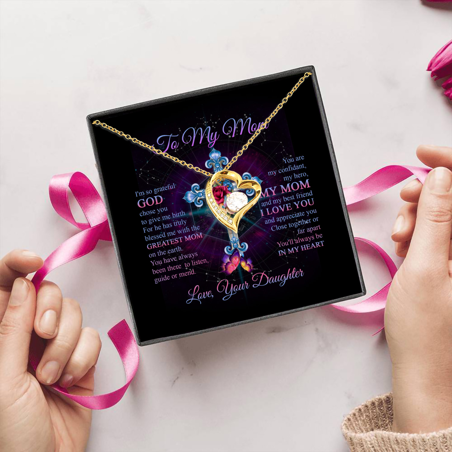 6O. To My Mom I'm So Grateful (6) Forever Love Necklace (Gold) 5