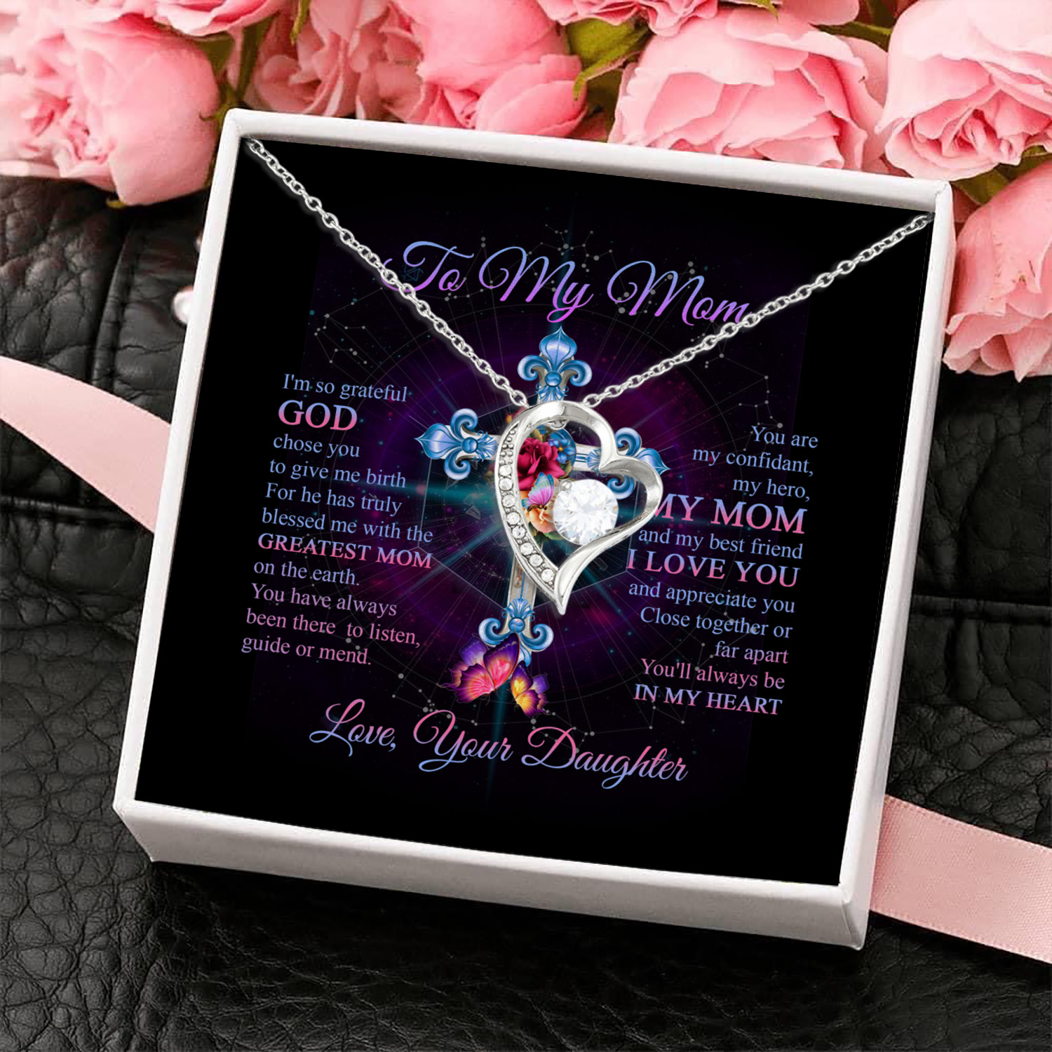 6O. To My Mom I'm So Grateful (6) Forever Love Necklace (Silver) 4