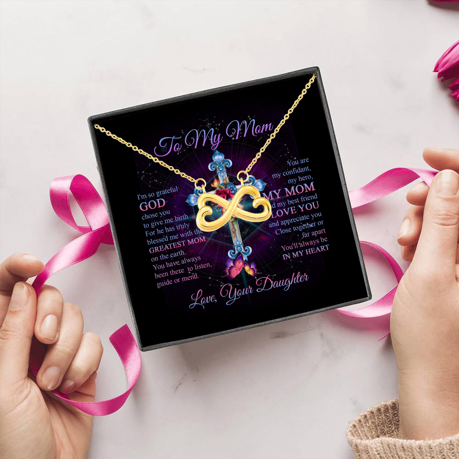 6O. To My Mom I'm So Grateful (6) Infinity Heart Necklace (Gold) 5