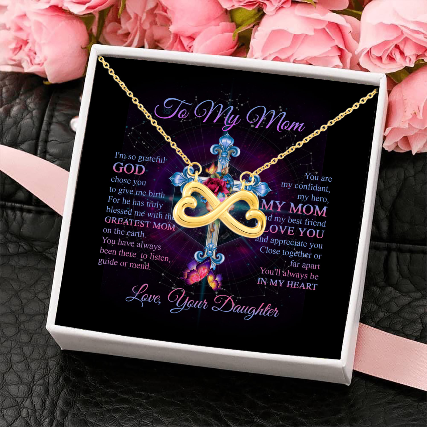 6O. To My Mom I'm So Grateful (6) Infinity Heart Necklace (Gold) 4