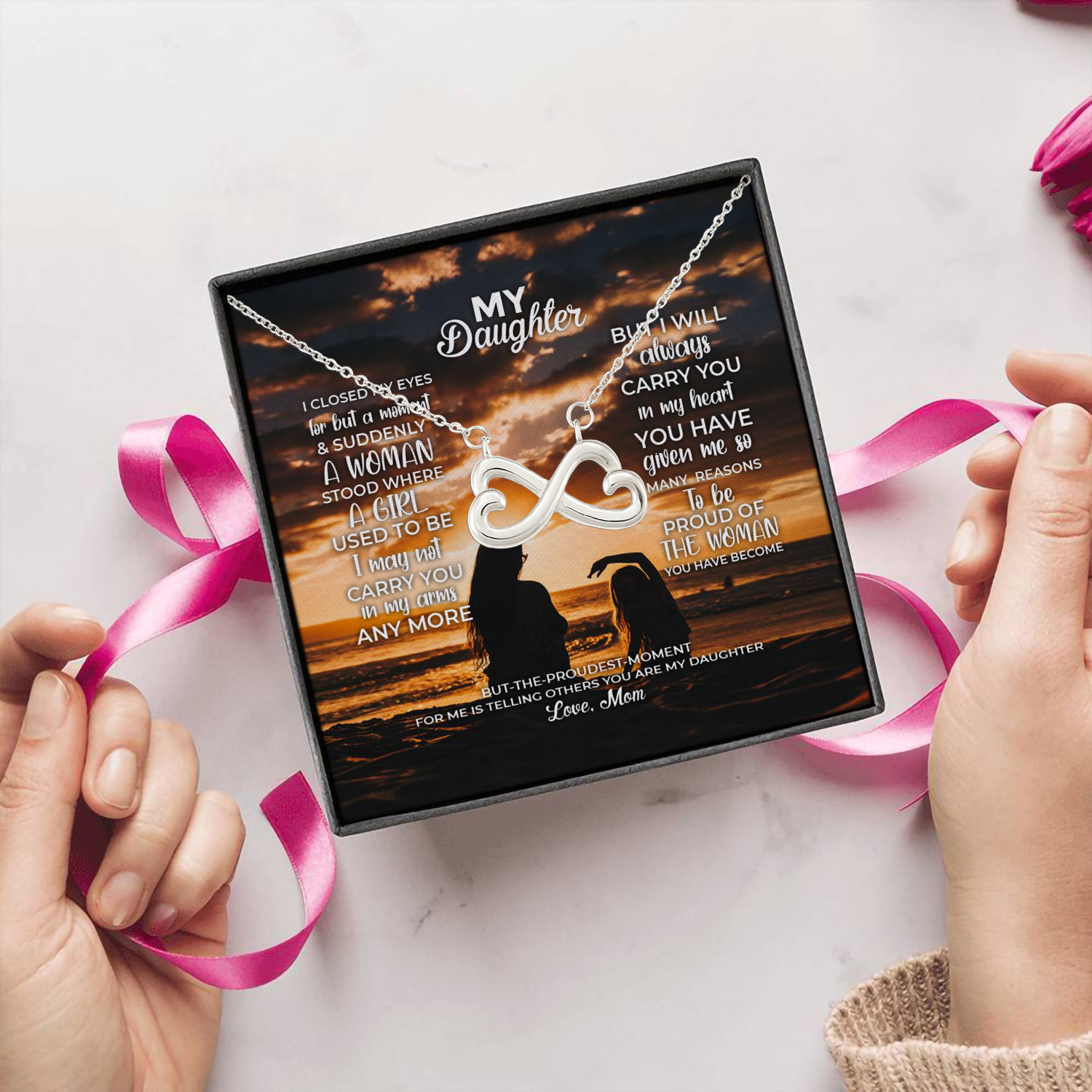 8O. My Daughter I Closed-mom Infinity Heart Necklace (Silver) 5