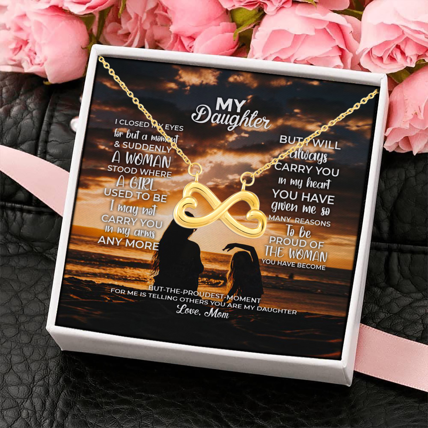 8O. My Daughter I Closed-mom Infinity Heart Necklace (Gold) 4