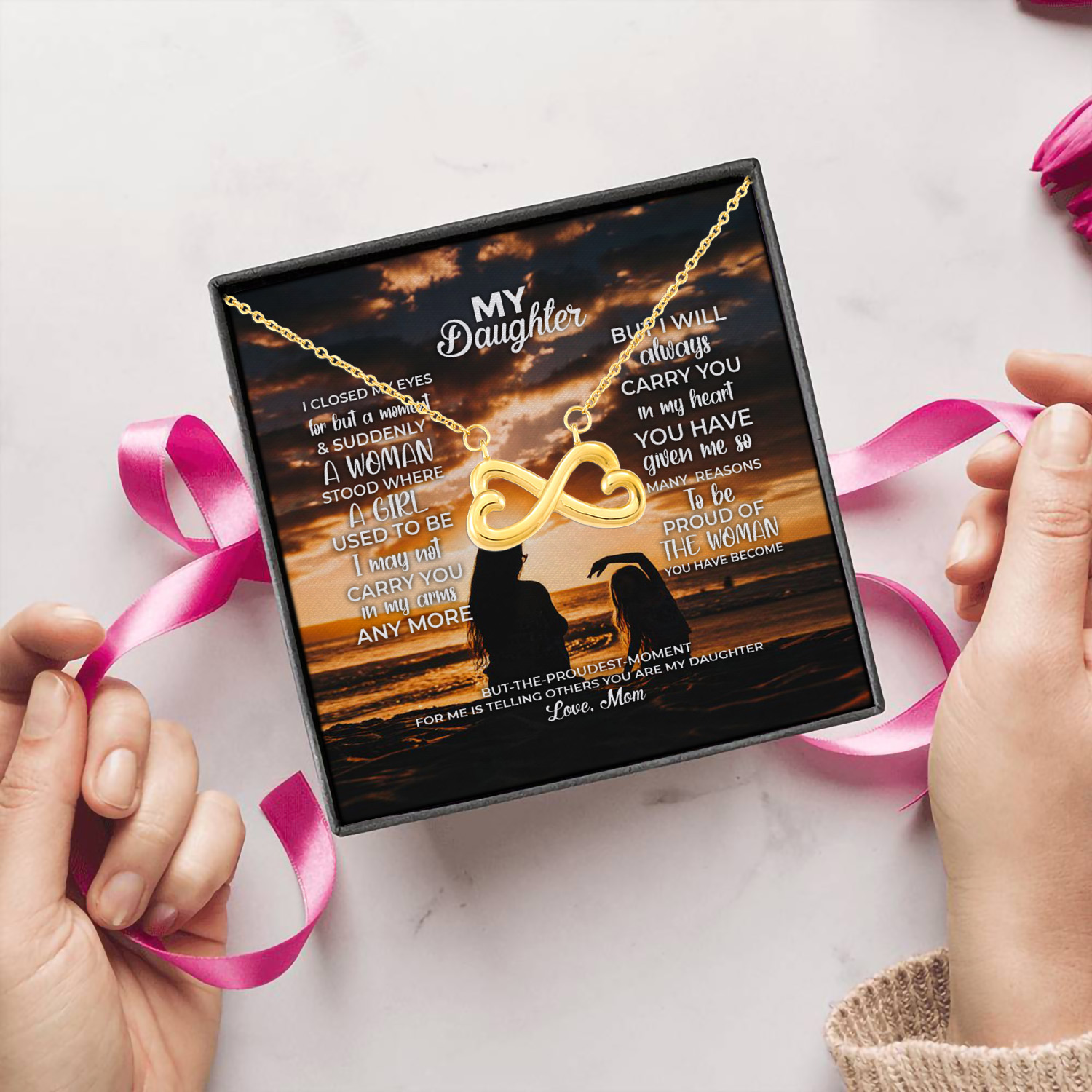 8O. My Daughter I Closed-mom Infinity Heart Necklace (Gold) 5