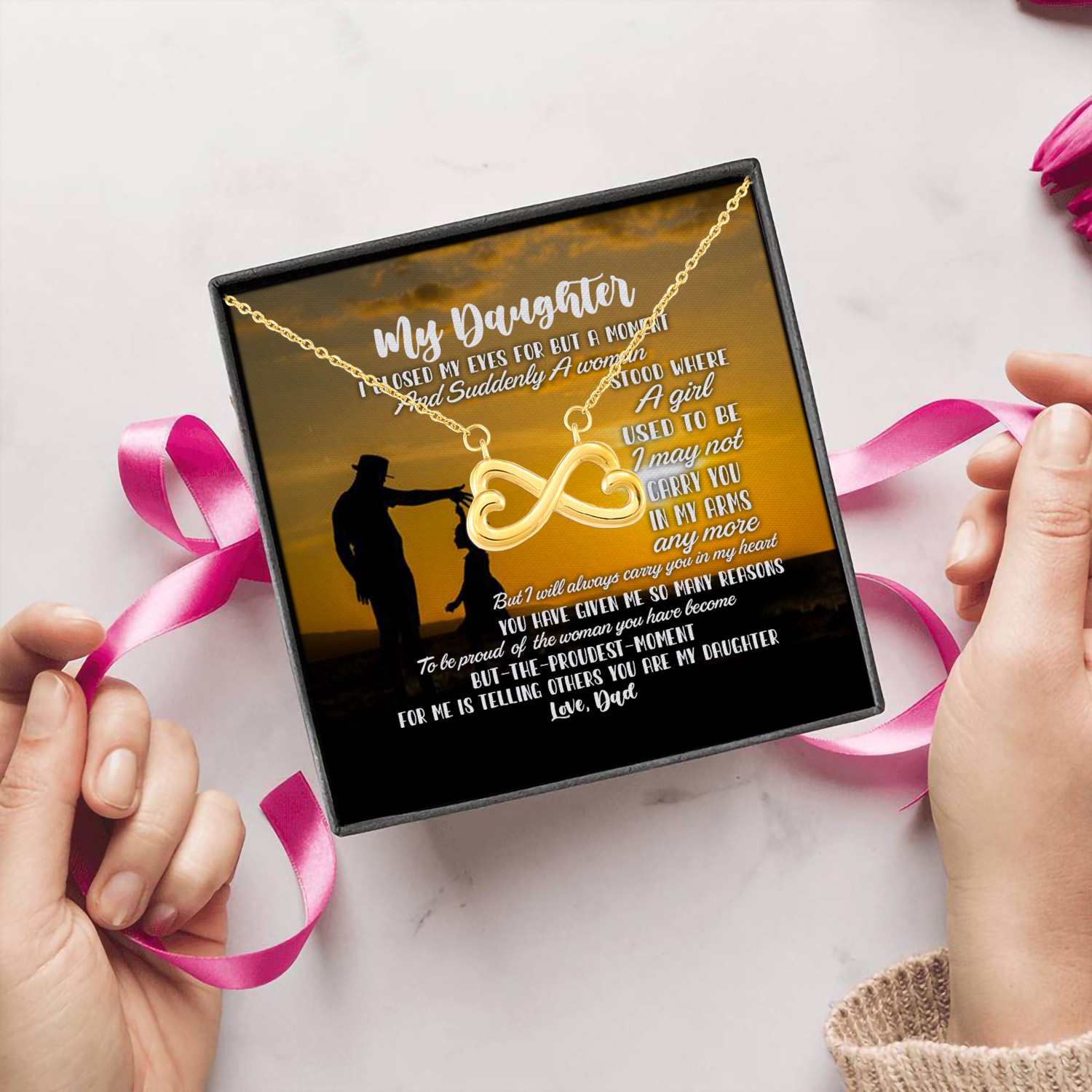 8O. My Daughter I Closed-dad Infinity Heart Necklace (Gold) 5