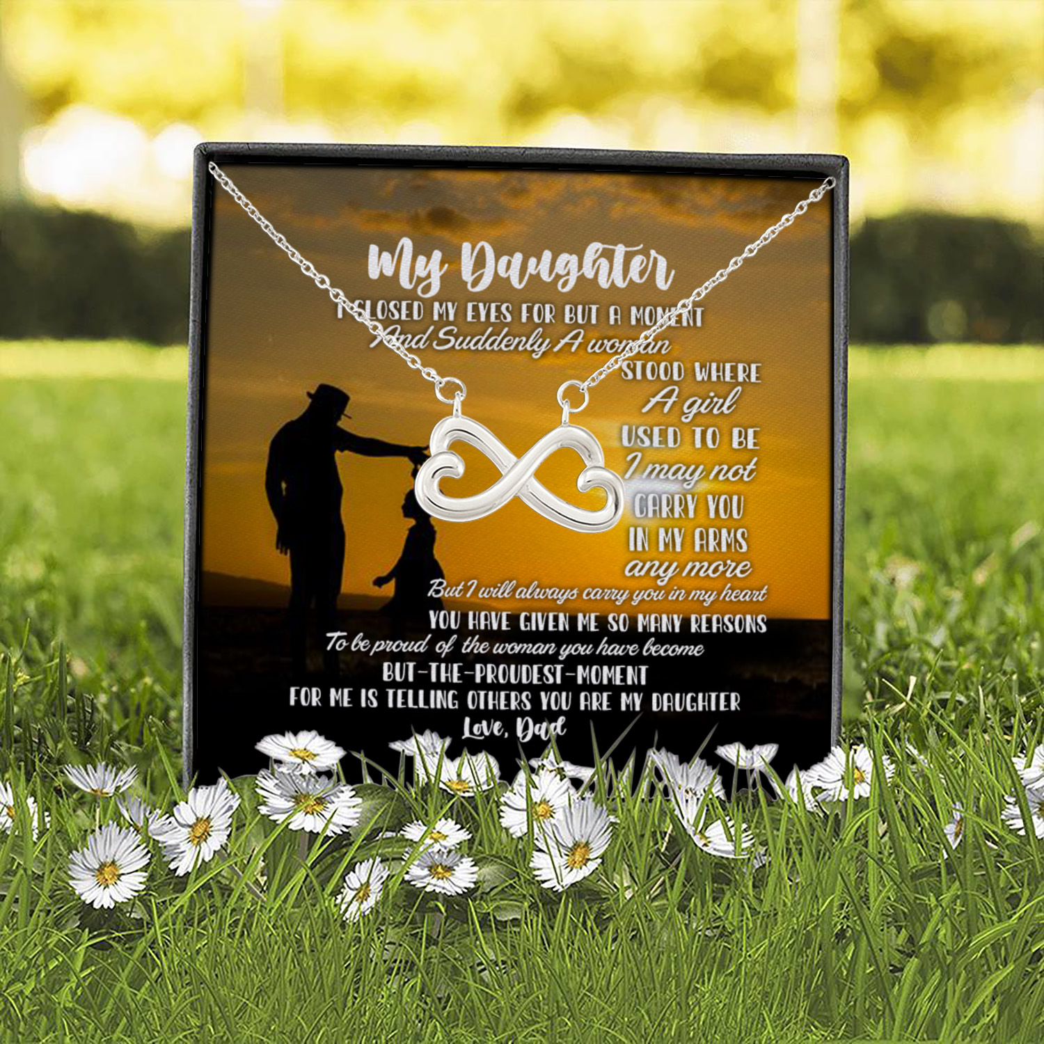 8O. My Daughter I Closed-dad Infinity Heart Necklace (Silver) 2