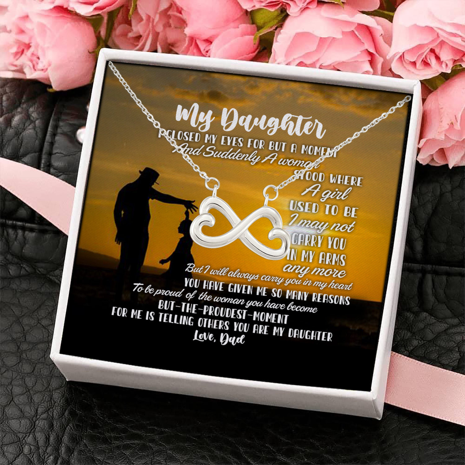 8O. My Daughter I Closed-dad Infinity Heart Necklace (Silver) 4