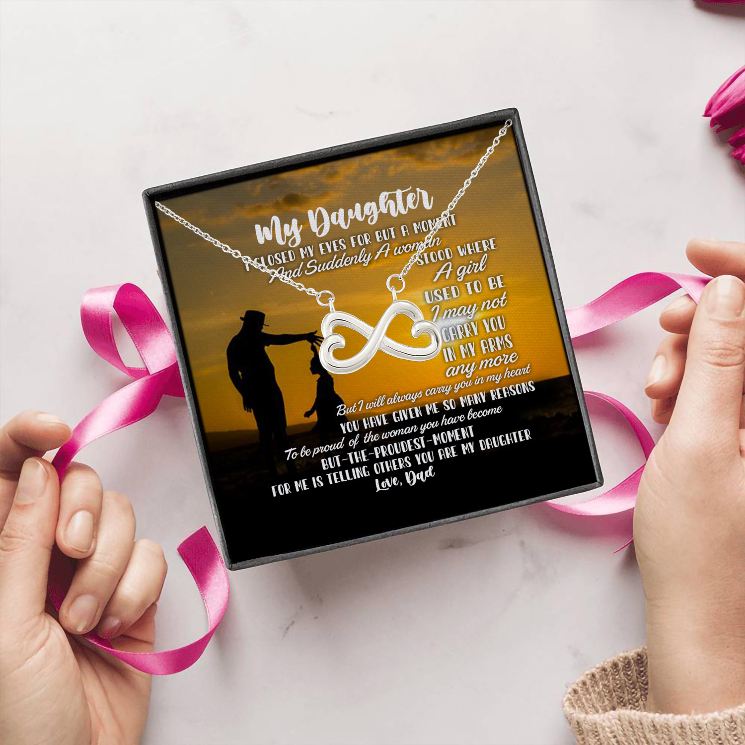 8O. My Daughter I Closed-dad Infinity Heart Necklace (Silver) 5