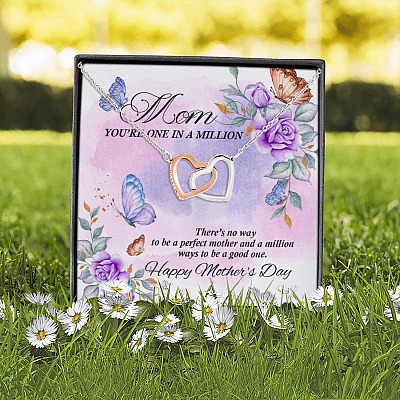 Mom You're One in A Million There's No Way to Be a Perfect Mother Joined Interlocking Hearts Pendant Necklace