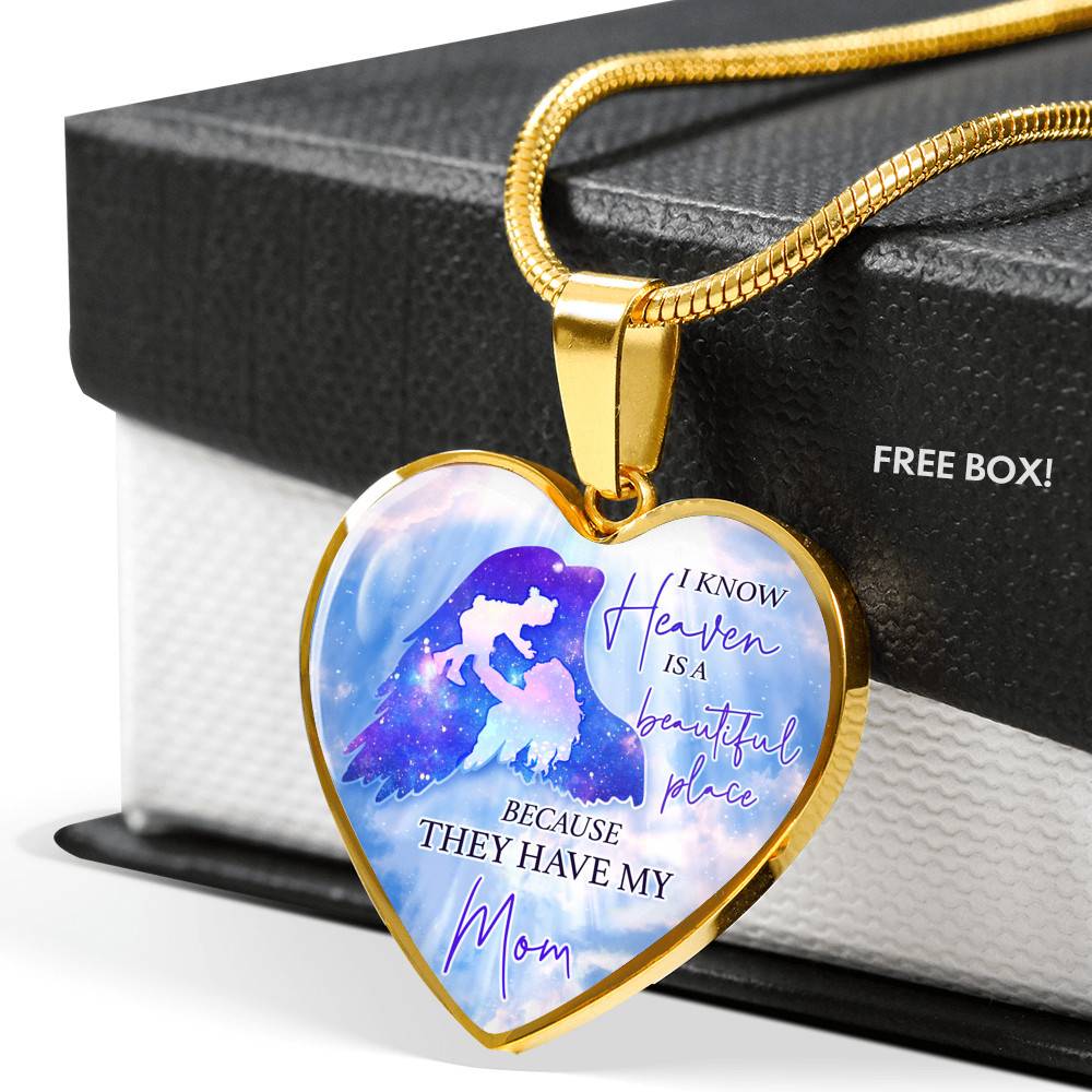 I Know Heaven Is A Beautiful Place Because They Have My Mom Heart Pendant Necklace - Heart Luxury Necklace (Gold Plated) I Know Heaven Is A Beautiful Place Because They Have My Mom Heart Pendant Necklace - Heart Luxury Necklace (Gold Plated)