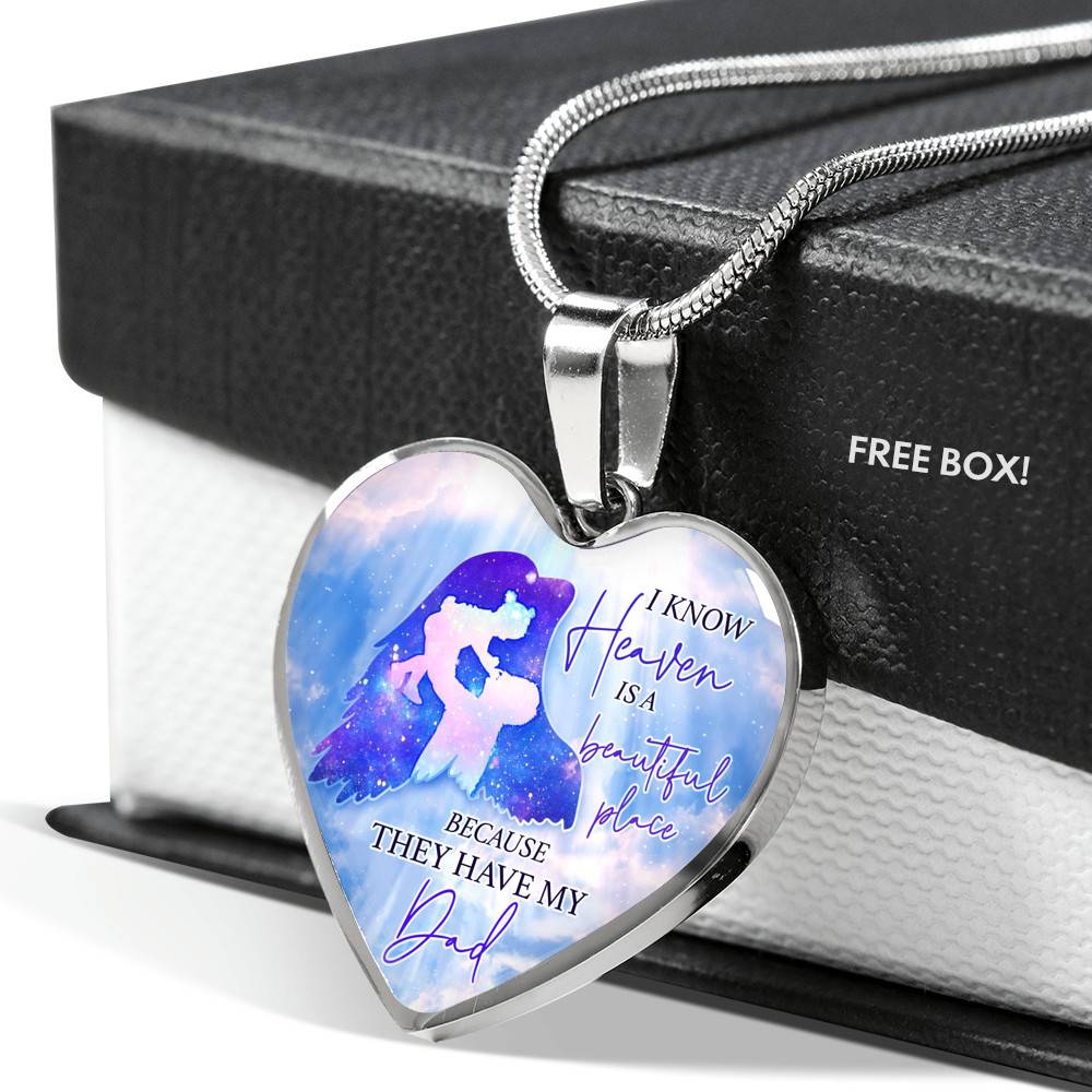 I Know Heaven Is A Beautiful Place Because They Have My Dad Heart Pendant Necklace - Heart Luxury Necklace (Silver) I Know Heaven Is A Beautiful Place Because They Have My Dad Heart Pendant Necklace - Heart Luxury Necklace (Silver)