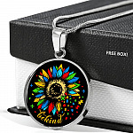 In a World Where You Can-be Any-thing Be-kind Sunflower Autism Awareness Circle Pendant Necklace - Circle Luxury Necklace (Silver)