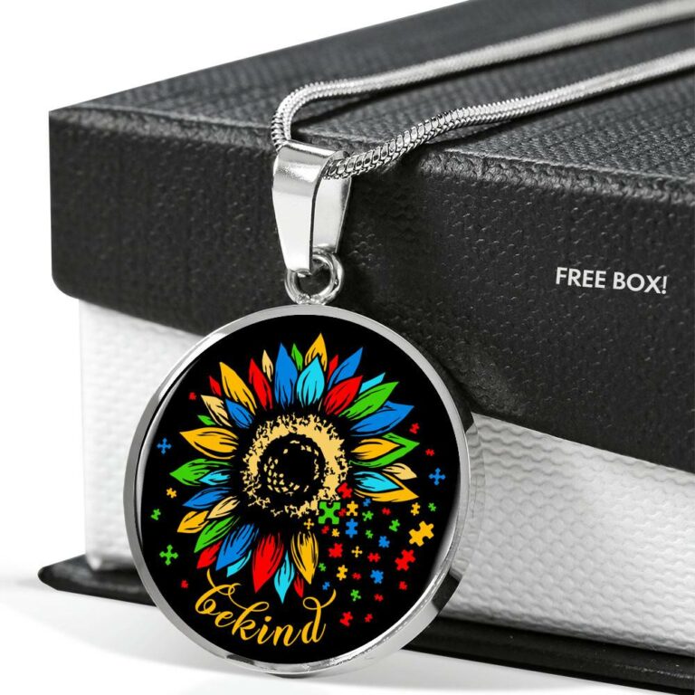 In a World Where You Can-be Any-thing Be-kind Sunflower Autism Awareness Circle Pendant Necklace - Circle Luxury Necklace (Silver)