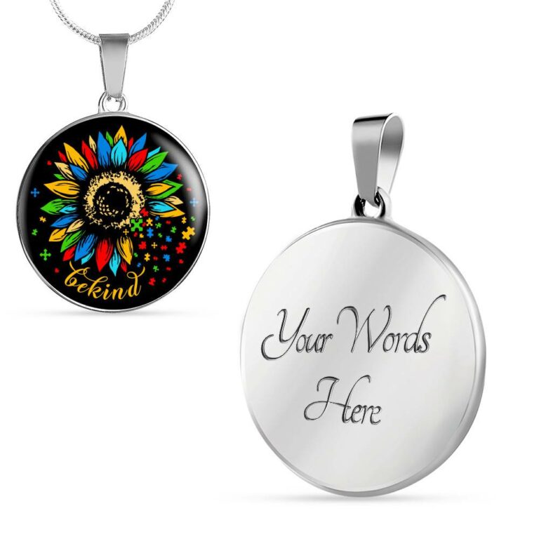 In a World Where You Can-be Any-thing Be-kind Sunflower Autism Awareness Circle Pendant Necklace - Circle Luxury Necklace (Silver)