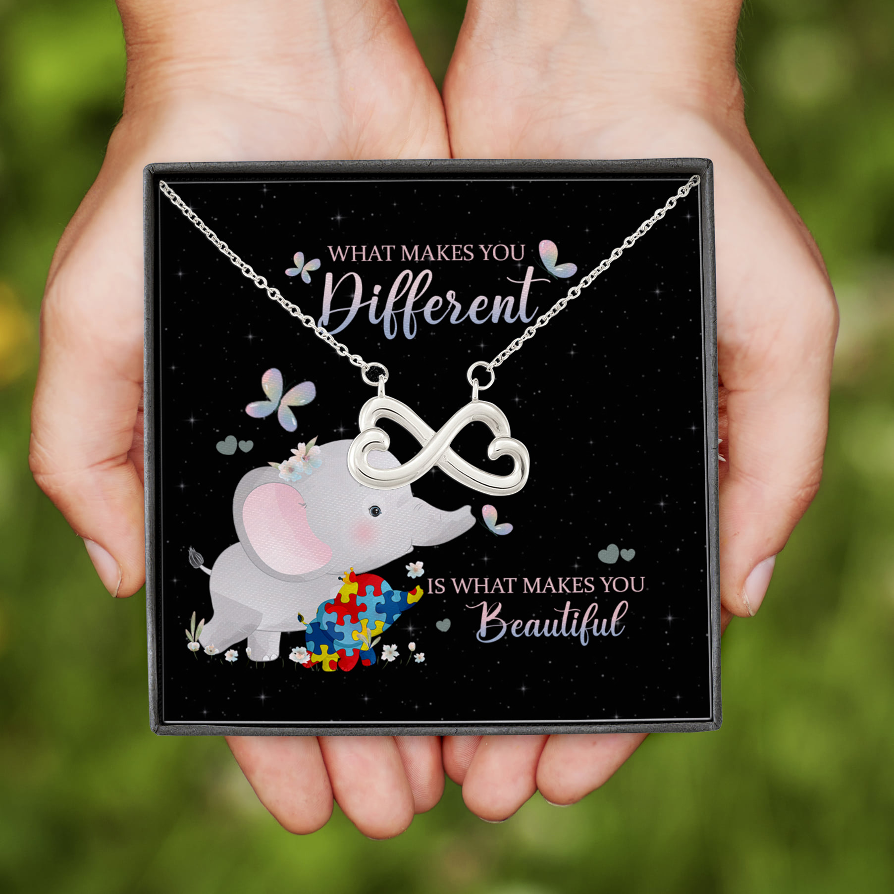 7NH. Makes You Different (message card) Infinity Heart Necklace (Silver)