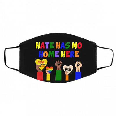 Hate Has No Home Here BLM Stop Asian Hate LGBT Equality Washable Reusable Custom Printed Cloth Face Mask Cover, Black, Cloth Face Cover – Medium/Large