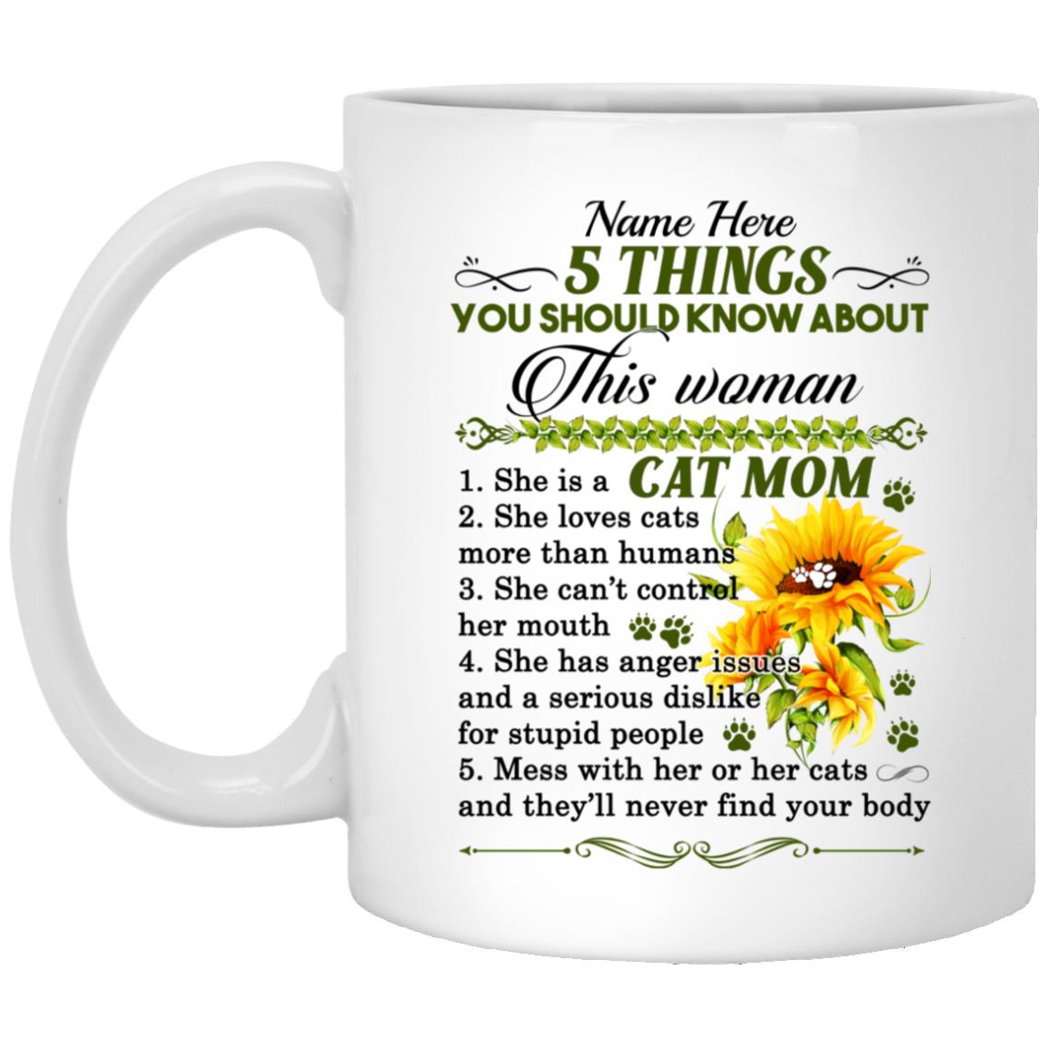 Personalized Cat, White, 11 oz. White Mug Personalized Cat, White, 11 oz. White Mug