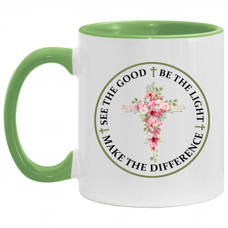 See The Good Be The Light Make The Difference Accent Mug, White/Light Green, 11 oz. Accent Mug