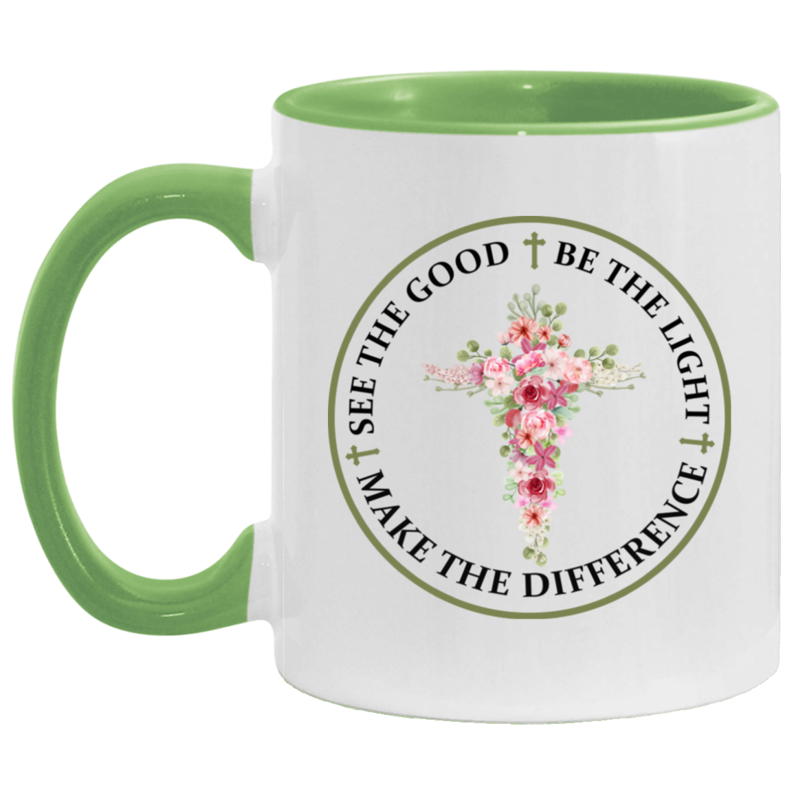 See The Good Be The Light Make The Difference Accent Mug, White/Light Green, 11 oz. Accent Mug See The Good Be The Light Make The Difference Accent Mug, White/Light Green, 11 oz. Accent Mug